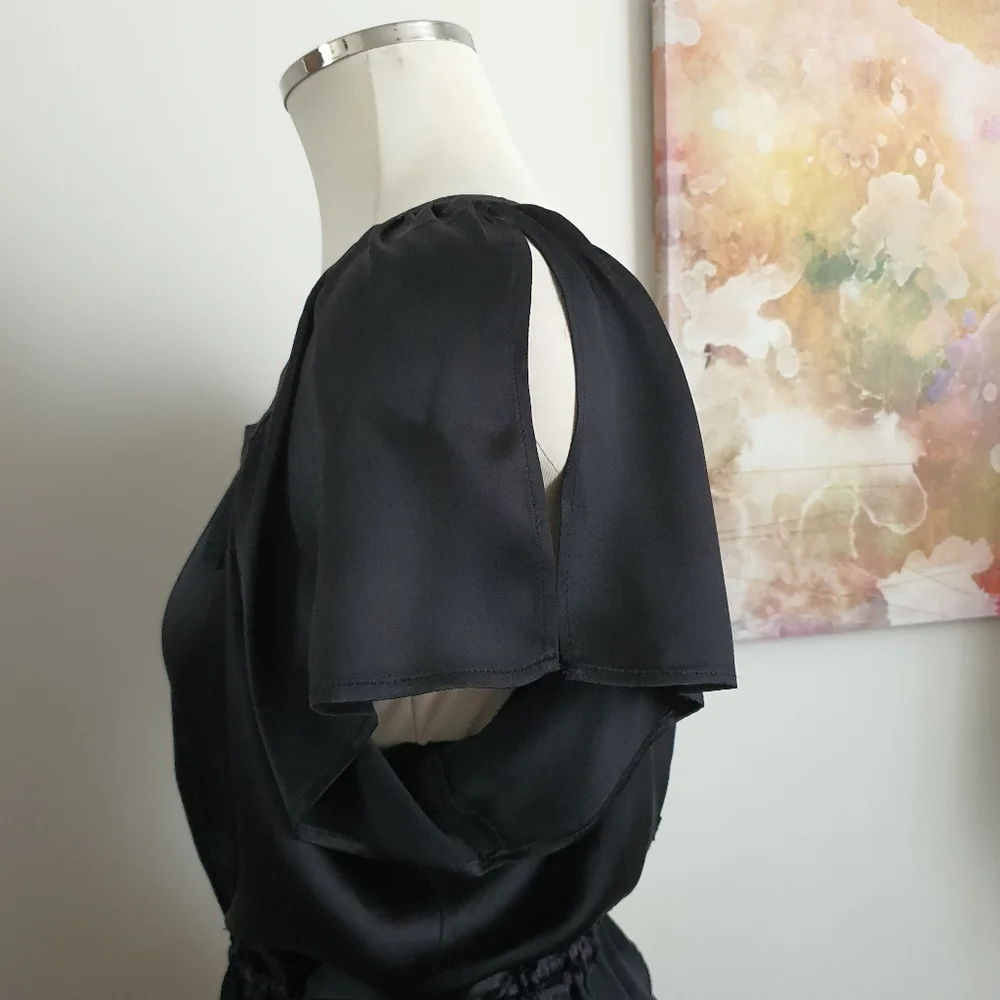 Sarah Jane Black Silk Dress with Split Sleeve and Drawstring Waistband Size 14 - Picture 5 of 10